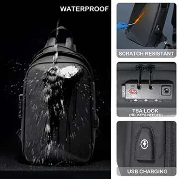 FENRUIEN Anti-Theft Crossbody Sling Backpack Bag for Men&Women Hard Shell with USB, Shoulder Pack Lock Waterproof 10.2 inch Single Strap for Travel Hiking