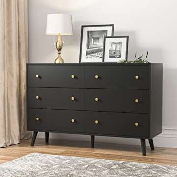 SINROM Black Dresser: Modern 6 Drawer Elegance for Any Room