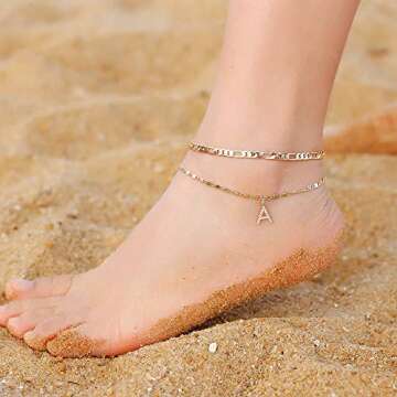 Ursteel Ankle Bracelets for Women, E Initial Anklet 14K Gold Plated Dainty Adjustable Layered Chain CZ Letter E Initial Anklets Set Summer Jewelry Gifts Anklets for Women
