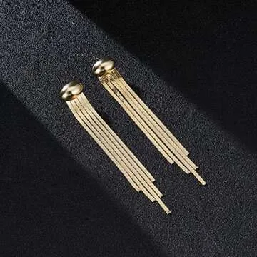 Aprilery Long Tassel Gold Dangle Earrings for Women, Trendy 14K Gold Plated Statement Drop Earrings Metal Chain Cocktail Party Jewelry Gifts for Her (Gold Cuff)