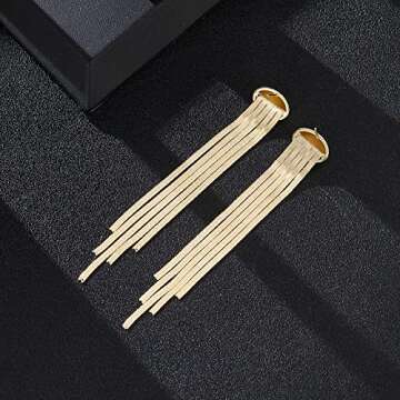 Aprilery Long Tassel Gold Dangle Earrings for Women, Trendy 14K Gold Plated Statement Drop Earrings Metal Chain Cocktail Party Jewelry Gifts for Her (Gold Cuff)