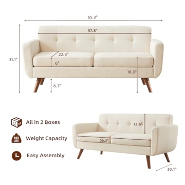 Tbfit 65" Loveseat Sofa - Stylish Mid Century Modern Comfort