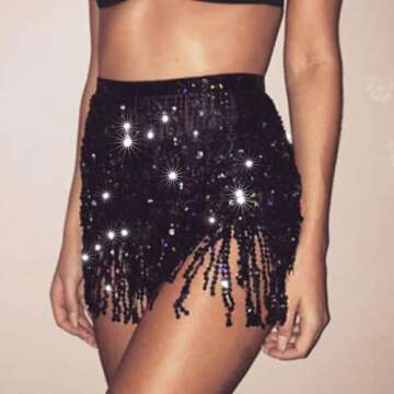 Zoestar Boho Sequin Tassel Hip Scarf Multilayer Belly Dance Belt Dance Performance Skirt for Women a...