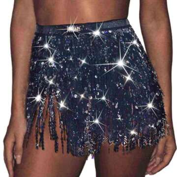 Zoestar Sequin Tassel Hip Scarf for Dance Performances