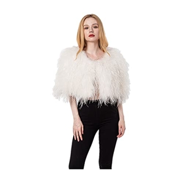 Luxurious White Ostrich Fur Shawl for Brides & Parties - Petite Size