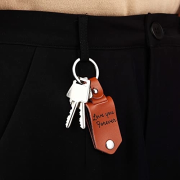 OTXIXTO Personalized Leather Keychain Gifts for Men/Boyfriend/Dad/Husband, Custom Picture/Photo/Date/Name/Calendar/Text Leather Keychain Father's Day (B1: Brown)