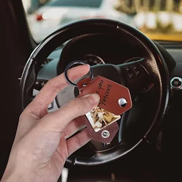OTXIXTO Personalized Leather Keychain Gifts for Men/Boyfriend/Dad/Husband, Custom Picture/Photo/Date/Name/Calendar/Text Leather Keychain Father's Day (B1: Brown)