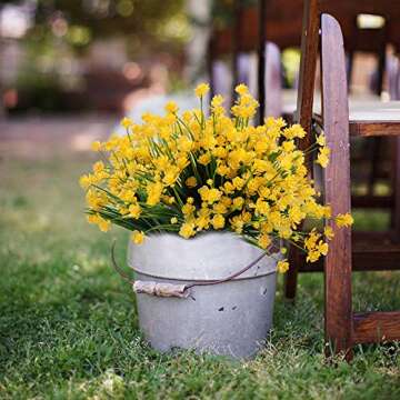 6Pack Artificial Flower Fake Yellow Daffodils Greenery Shrubs Plants Plastic Bushes Indoor Outside Decor