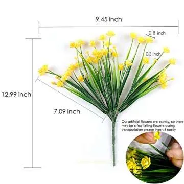 6Pack Artificial Flower Fake Yellow Daffodils Greenery Shrubs Plants Plastic Bushes Indoor Outside Decor