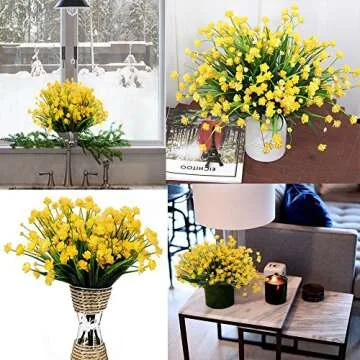 6Pack Artificial Flower Fake Yellow Daffodils Greenery Shrubs Plants Plastic Bushes Indoor Outside Decor