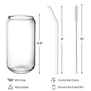 NETANY 16oz Drinking Glasses with Glass Straw 4pcs Set