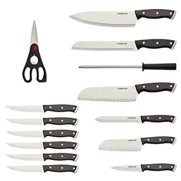 Farberware Triple Riveted Knife Block Set, High Carbon-Stainless Steel Blades Ergonomic Handles, Inc...