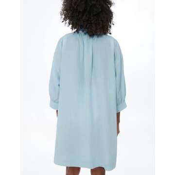 Ailoqing Swimsuit Coverup for Women V Neck 3/4 Sleeve Casual Shirt Dress with Pockets(LightBlue-XS)