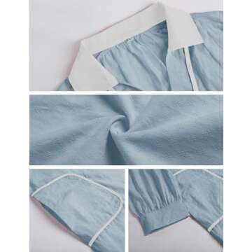 Ailoqing Swimsuit Coverup for Women V Neck 3/4 Sleeve Casual Shirt Dress with Pockets(LightBlue-XS)