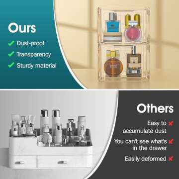 StorMiracle 2 Pack Clear Makeup Organizer and Acrylic Organizers，Plastic Storage Bins with Handles for Vanity, Kitchen Cabinets, Pantry Organization and Storage