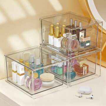 StorMiracle 2 Pack Clear Makeup Organizer and Acrylic Organizers，Plastic Storage Bins with Handles for Vanity, Kitchen Cabinets, Pantry Organization and Storage