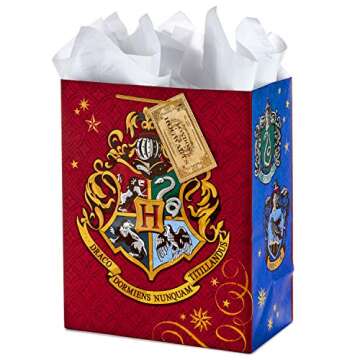 "Hallmark 13"" Large Gift Bag with Tissue Paper (Harry Potter, Hogwarts Crest) for Birthdays, Graduations, Parties and More", red, blue, hogwart's crest (5WDB6002)