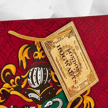 "Hallmark 13"" Large Gift Bag with Tissue Paper (Harry Potter, Hogwarts Crest) for Birthdays, Graduations, Parties and More", red, blue, hogwart's crest (5WDB6002)