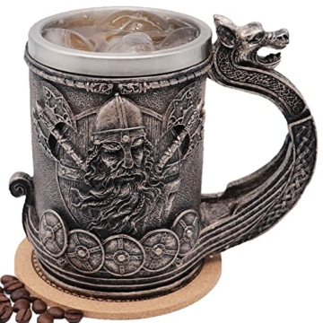 WOKHACH Medieval Viking Mug Beer Stein Tankard,Stainless Steel Drinking Tankard Mug Coffee Cup,Norse...