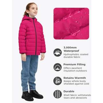 wantdo Girl's Insulated Puffer Jacket Windproof Winter Coat Lightweight Puffer Coat with Hood Red 8