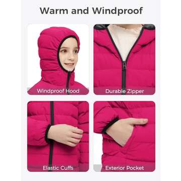 wantdo Girl's Insulated Puffer Jacket Windproof Winter Coat Lightweight Puffer Coat with Hood Red 8