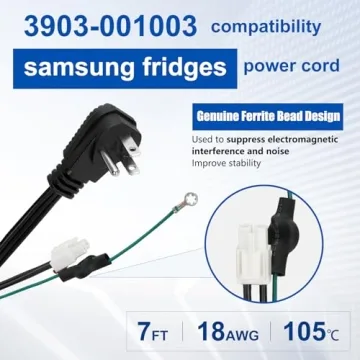 Samsung Refrigerator Power Cord Replacement - 1 Year Warranty
