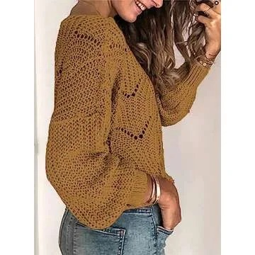 Dokotoo Womens Sweaters Ladies Cute Fashion Casual Loose Winter Fall Solid Hollow Out Chunky Cable K...