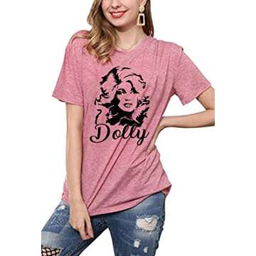 Dolly Graphic Tees Women Vintage Dolly Tshirt Casual Country Music Shirt Top for Band Music Lovers (Pink, M)