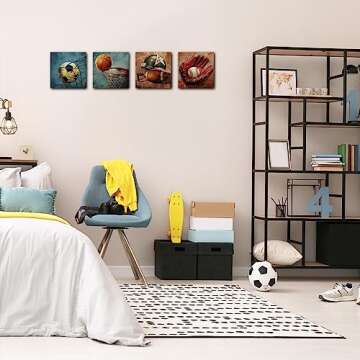 4PC Sports Canvas Wall Art for Boys Room Decor