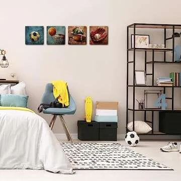 4PC Sports Canvas Wall Art for Boys Room Decor