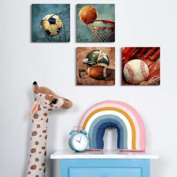 4PC Sports Canvas Wall Art for Boys Room Decor