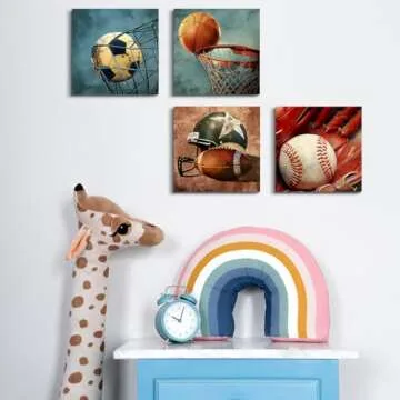 4PC Sports Canvas Wall Art for Boys Room Decor