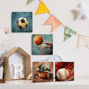4PC Sports Canvas Wall Art for Boys Room Decor