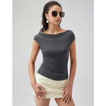 Micoson Womens Going Out Tops Off The Shoulder Shirts Sleeveless Crop Tank Tops Basic Fitted Cute Y2K Summer Sexy Club Clothes Grey Small