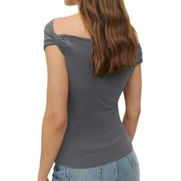 Micoson Womens Going Out Tops Off The Shoulder Shirts Sleeveless Crop Tank Tops Basic Fitted Cute Y2K Summer Sexy Club Clothes Grey Small