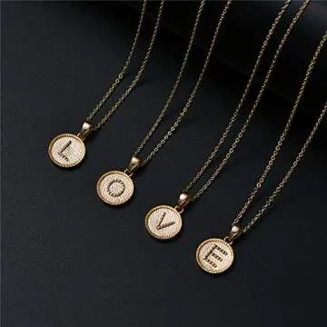 H Initial Monogram Necklace Gifts - 14K Gold Dipped Petite Name Initial Necklaces Dainty Disc Pendant Alphabets Monogram Hand Polished Necklaces Birthday Holiday Vocation Jewelry Gifts for Women
