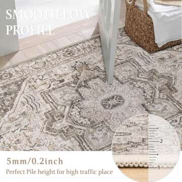 PureCozy Vintage Area Rug 8x10 Brown Washable Living Room Kitchen Indoor Carpet Non Slip Bedroom Traditional Medallion Distressed Retro Low Pile Accent Throw Large Rug Office Dining