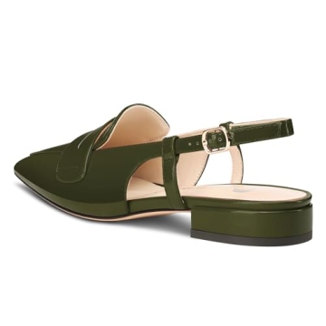 Castamere Slingback Flats for Women Close Pointed Toe Loafers Low Heel Slip-on Pumps Office Casual Dress Shoes 0.8 Inches Heels Olive Green 7 M US
