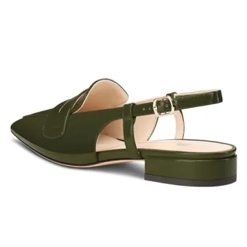 Castamere Slingback Flats for Women Close Pointed Toe Loafers Low Heel Slip-on Pumps Office Casual Dress Shoes 0.8 Inches Heels Olive Green 7 M US