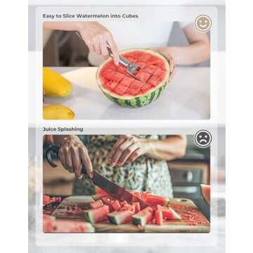 CripsTaste Watermelon Fork Cutter Slicer Tool, 2-in-1 Stainless Steel Fruit Cutter Melon Slicer Cutt...