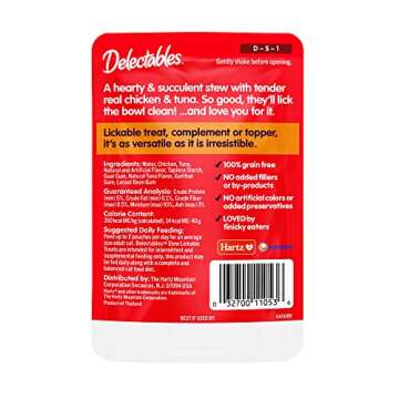 Hartz Delectables Stew Lickable Wet Cat Treats for Adult & Senior Cats, Chicken & Tuna, 1.4 Ounce (Pack of 12)