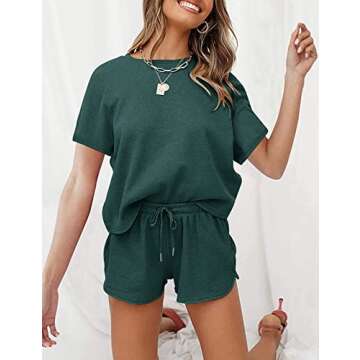 MEROKEETY Women's Short Sleeve Waffle Pajama Sets Lounge Top and Shorts 2 Piece Tracksuit Outfits