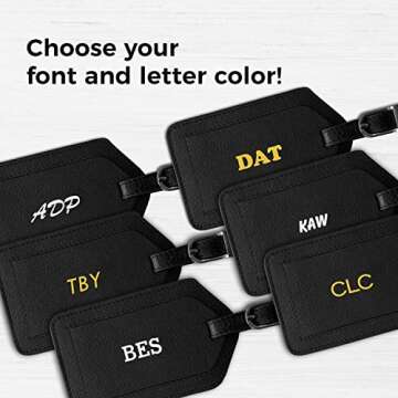 Personalized Monogrammed Black Leather Luggage Tags - 2 Pack