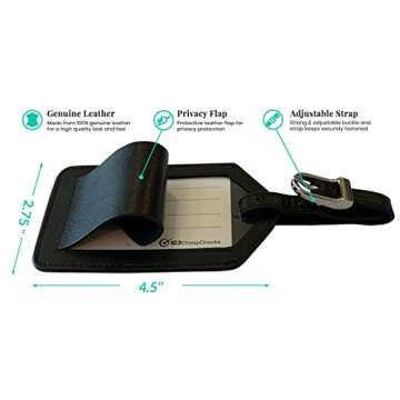 Personalized Monogrammed Black Leather Luggage Tags - 2 Pack