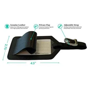 Personalized Monogrammed Black Leather Luggage Tags - 2 Pack