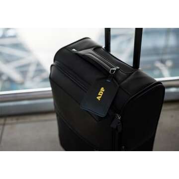 Personalized Monogrammed Black Leather Luggage Tags - 2 Pack