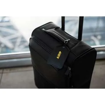 Personalized Monogrammed Black Leather Luggage Tags - 2 Pack