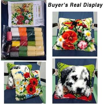 Red Christmas Tree Latch Hook Pillow Kits for Adults and Kids Beginner Handmade Needle Crochet Yarn Kits Embroidery Cushion Hook and Latch Kit Pillow Cover Rug Home Sofa Decoration 43x43cm(2)