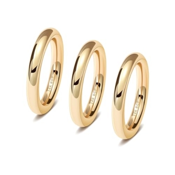 NVWAROCK 3PCS 3mm Rings for Women - Non Tarnish 14K Gold Plated Minimalist Stacking Rings