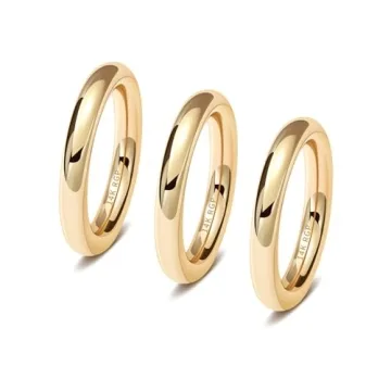 NVWAROCK 3PCS 3mm Rings for Women - Non Tarnish 14K Gold Plated Minimalist Stacking Rings